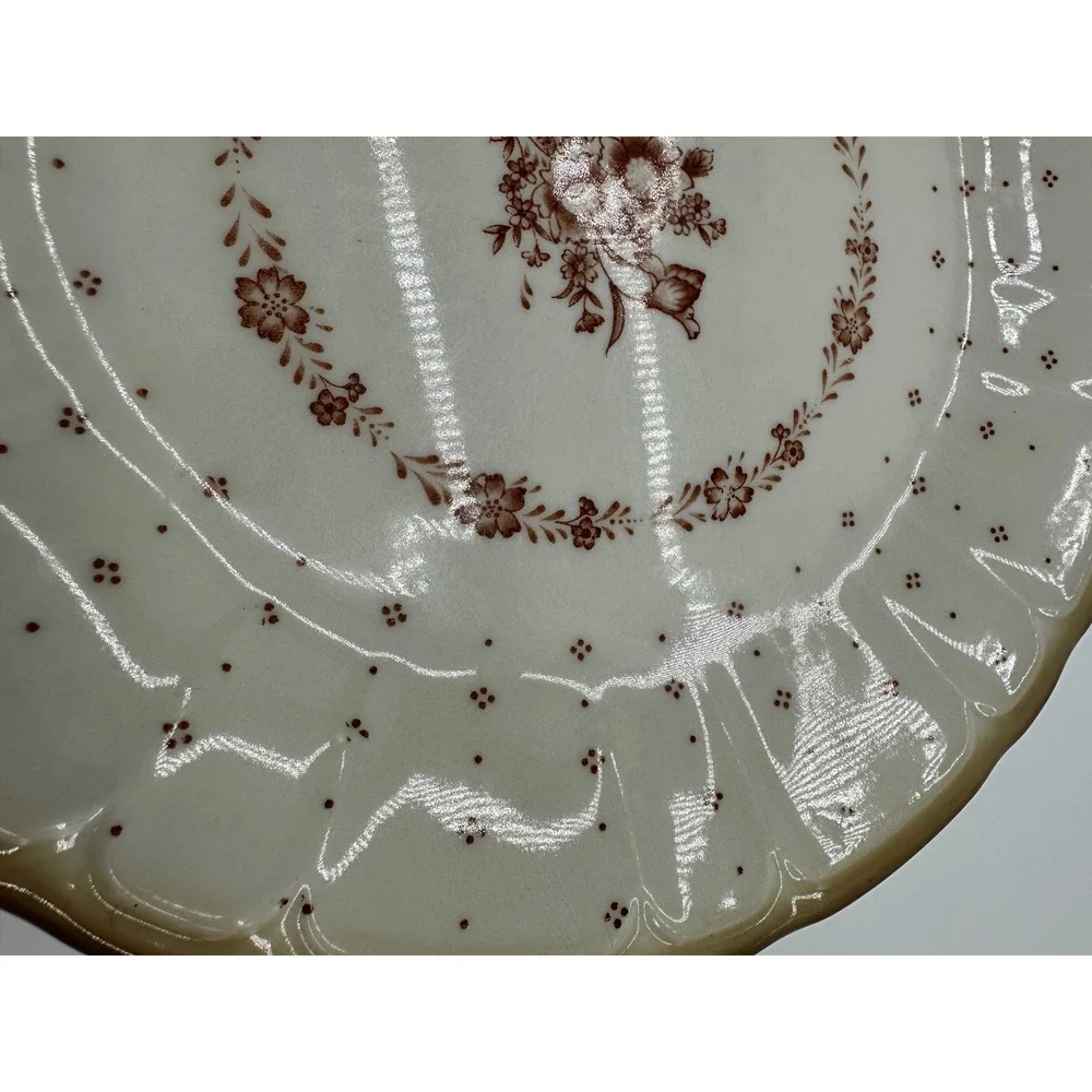 Renaissance‎ Stoneware Plate Arcadia 291 Floral Scalloped Brown cottagecore